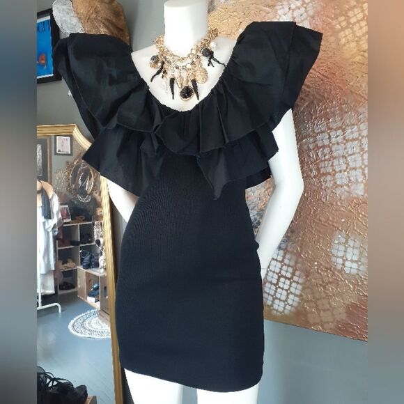 Zara NWT 100% Cotton Elegant Black Ruffled Mini Dress - Picture 9 of 10